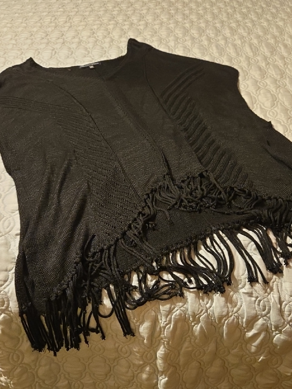 Saks Fifth Avenue Black Fringed Knit Sweater Vest/poncho
